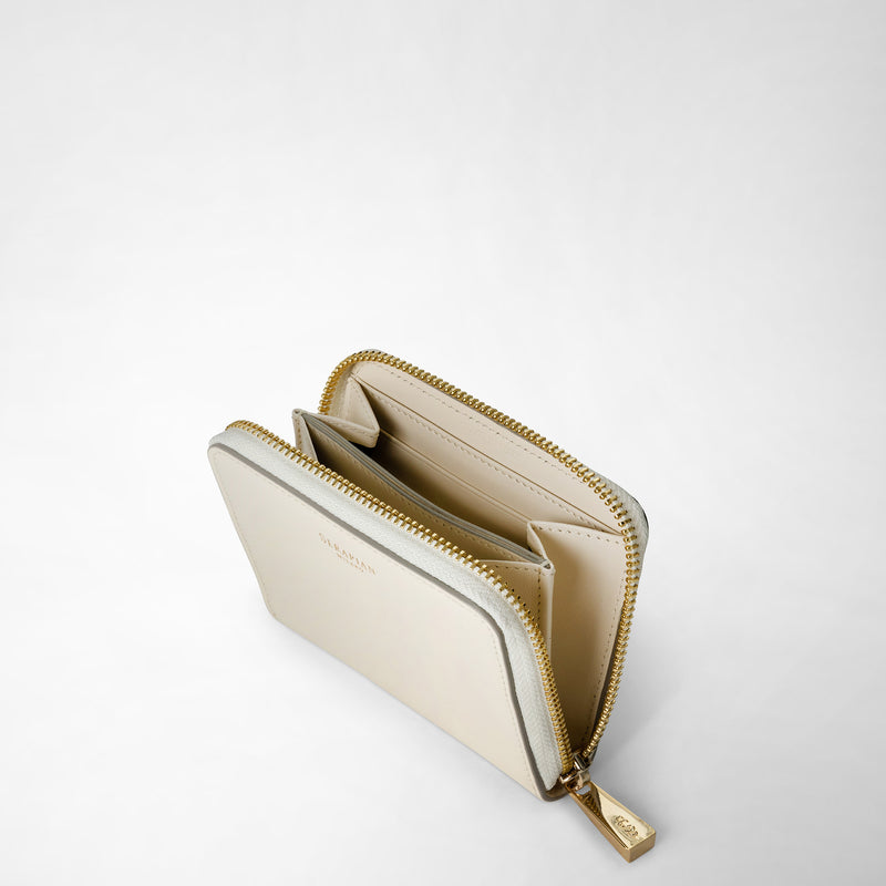 Serapian Small zip-around wallet in seta leather cream Offerta settimanale