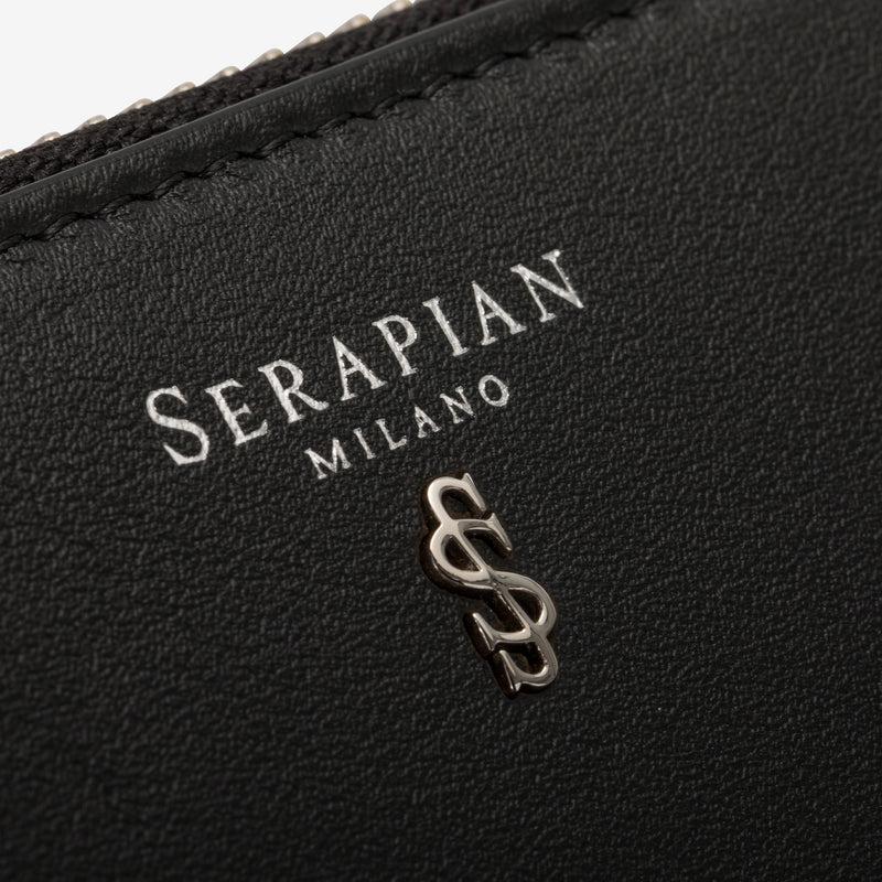 Serapian Small zip-around wallet in seta leather black Ritorno libero