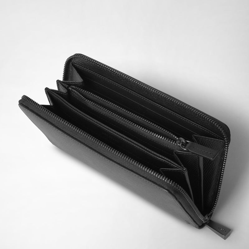Serapian Zip-around wallet in evoluzione leather eclipse black Ultimi due giorni