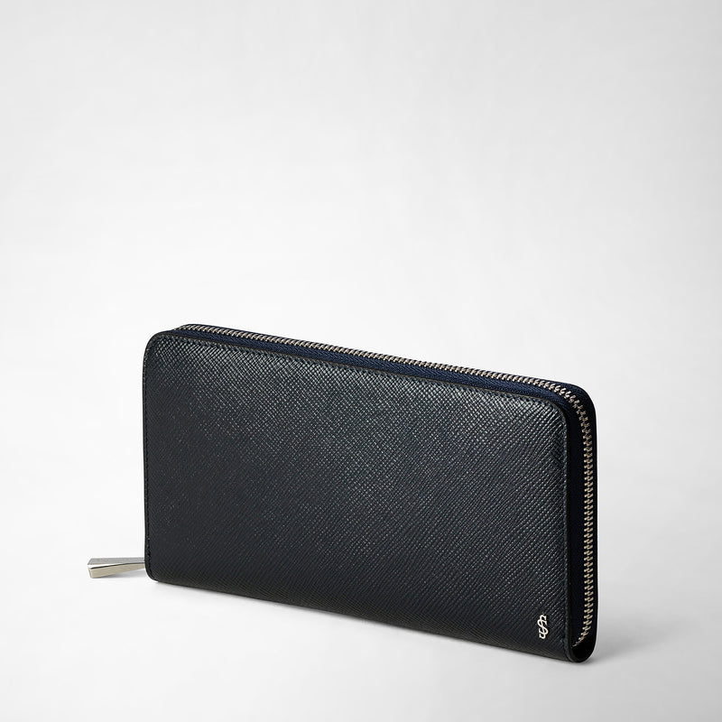 Serapian Zip-around wallet in evoluzione leather navy blue Ultimo giorno