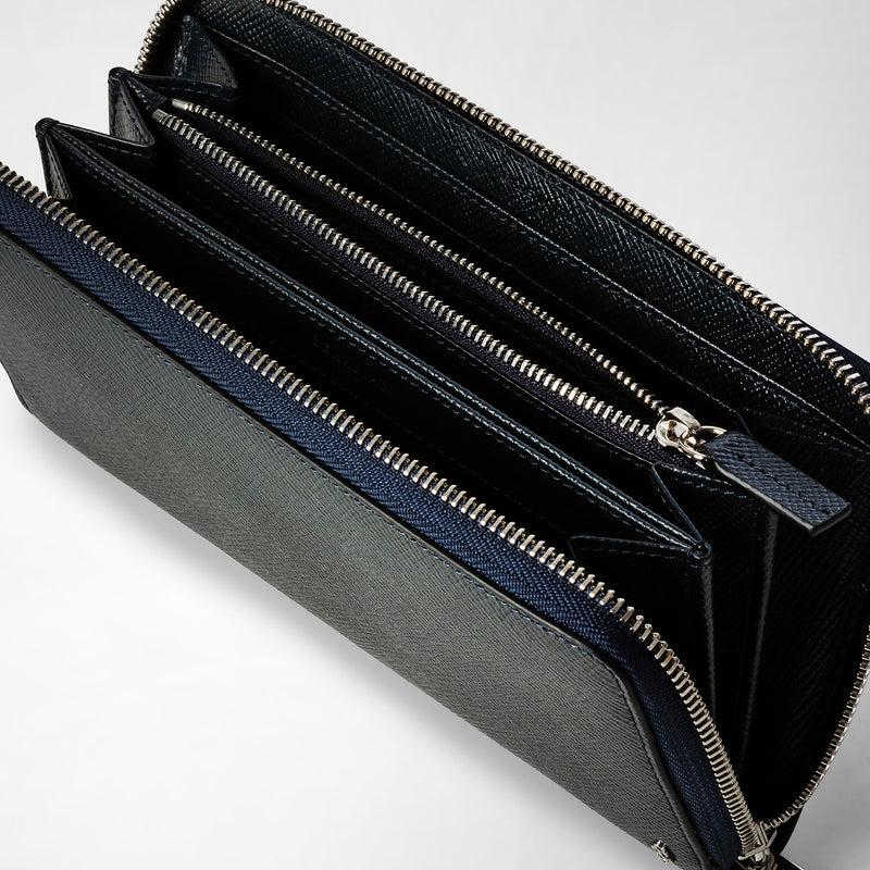 Serapian Zip-around wallet in evoluzione leather navy blue Ultimo giorno