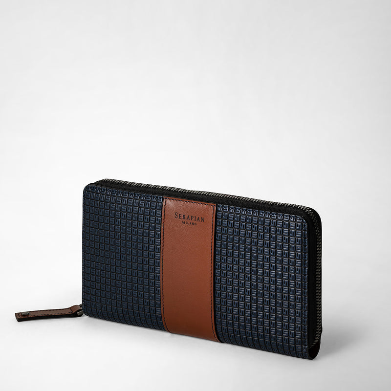 Serapian Portafoglio con zip in stepan 72 blu oceano-cuoio Fino al 50% di sconto