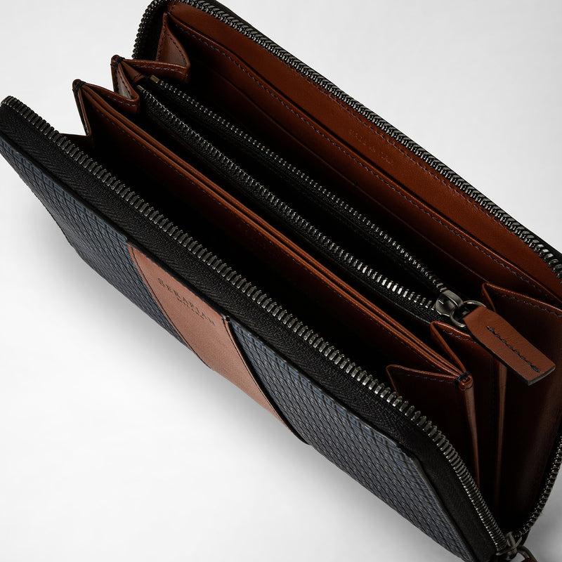 Serapian Portafoglio con zip in stepan 72 blu oceano-cuoio Fino al 50% di sconto