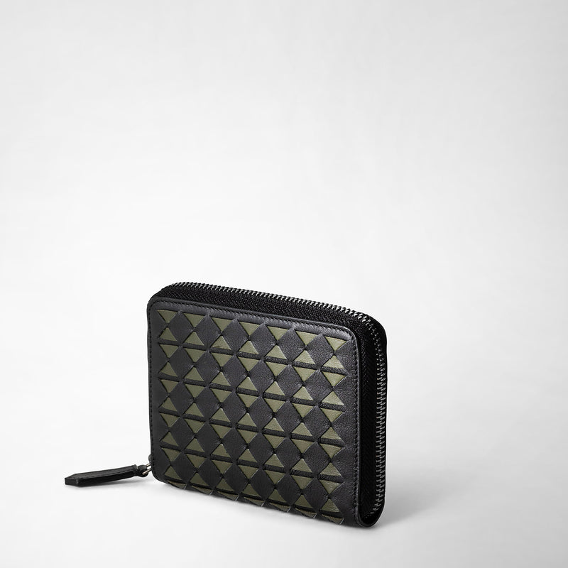 Serapian Mini zip wallet in mosaico eclipse black moss green Sostegno trimestrale