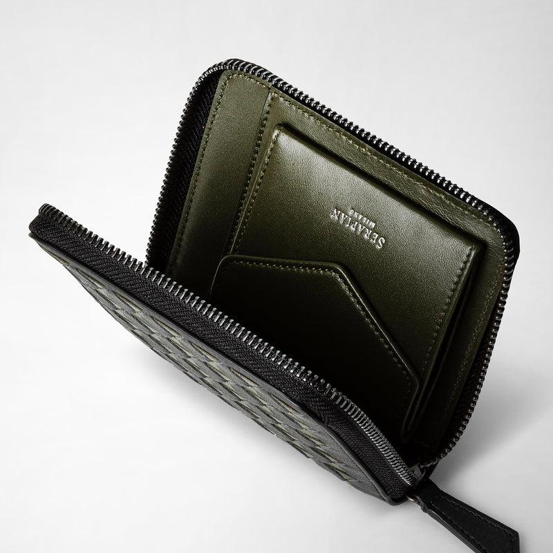 Serapian Mini zip wallet in mosaico eclipse black moss green Sostegno trimestrale