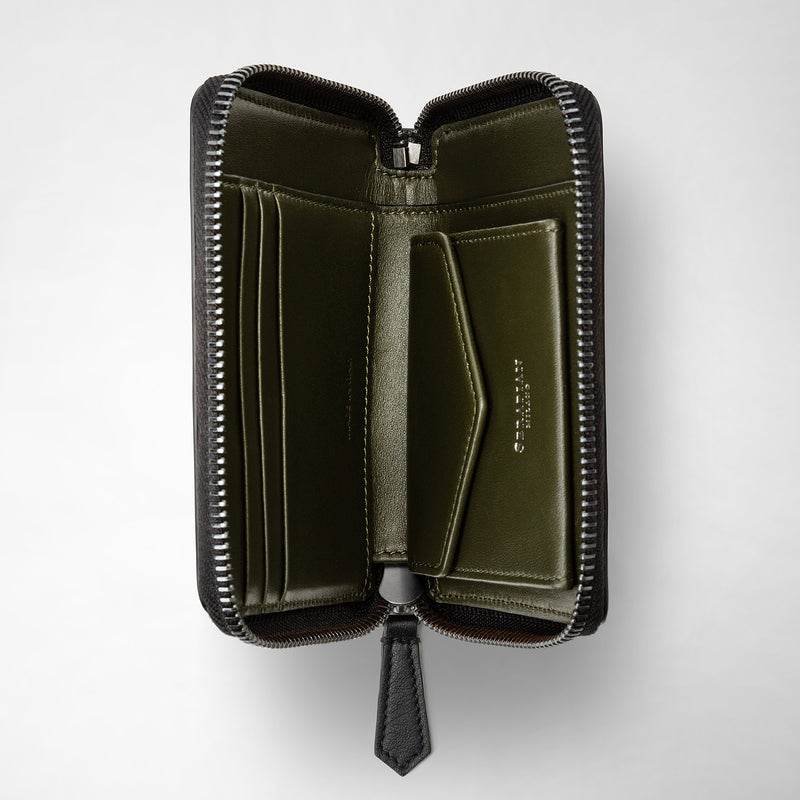 Serapian Mini zip wallet in mosaico eclipse black moss green Sostegno trimestrale
