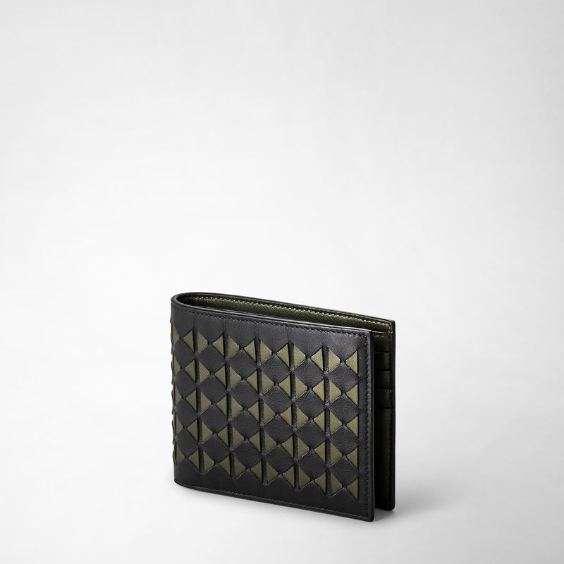 Serapian 8-card billfold in mosaico black and moss green 50% di sconto con spedizione gratuita