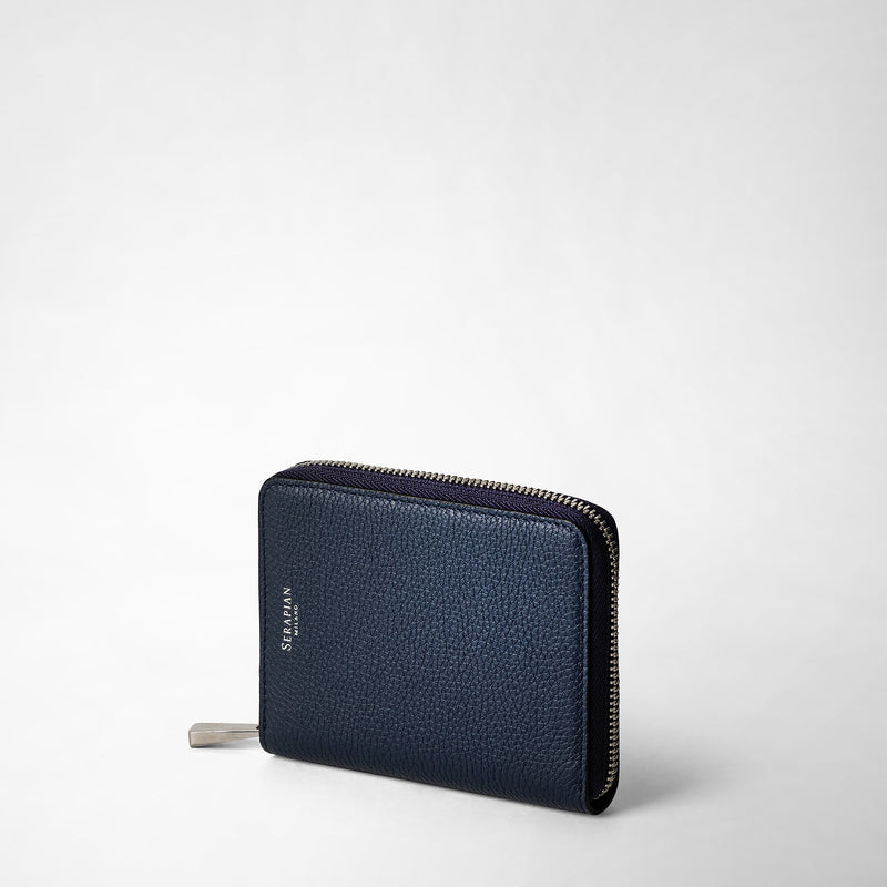 Serapian Portafoglio mini con zip in pelle rugiada blu navy Officina