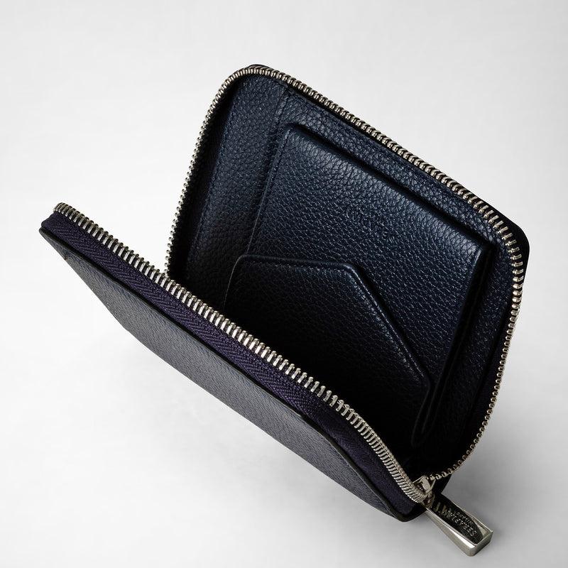 Serapian Portafoglio mini con zip in pelle rugiada blu navy Officina