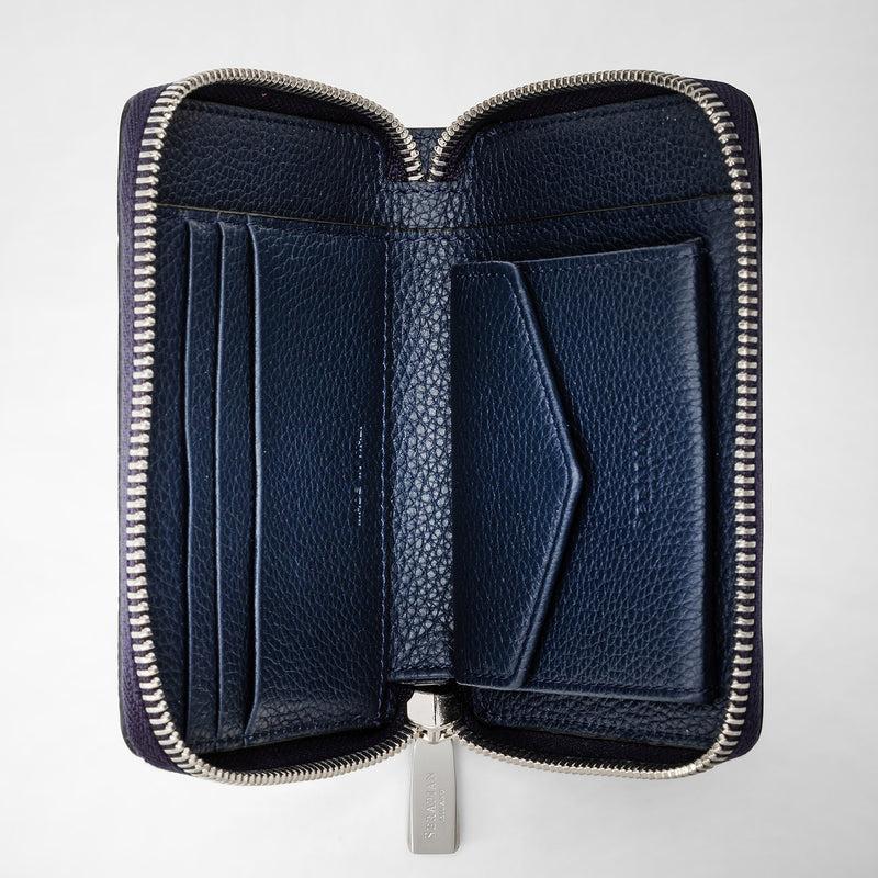 Serapian Portafoglio mini con zip in pelle rugiada blu navy Officina