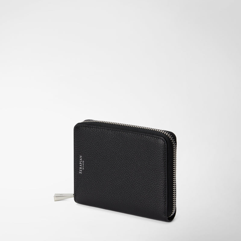 Serapian Portafoglio mini con zip in pelle rugiada nero Black Friday Prezzi
