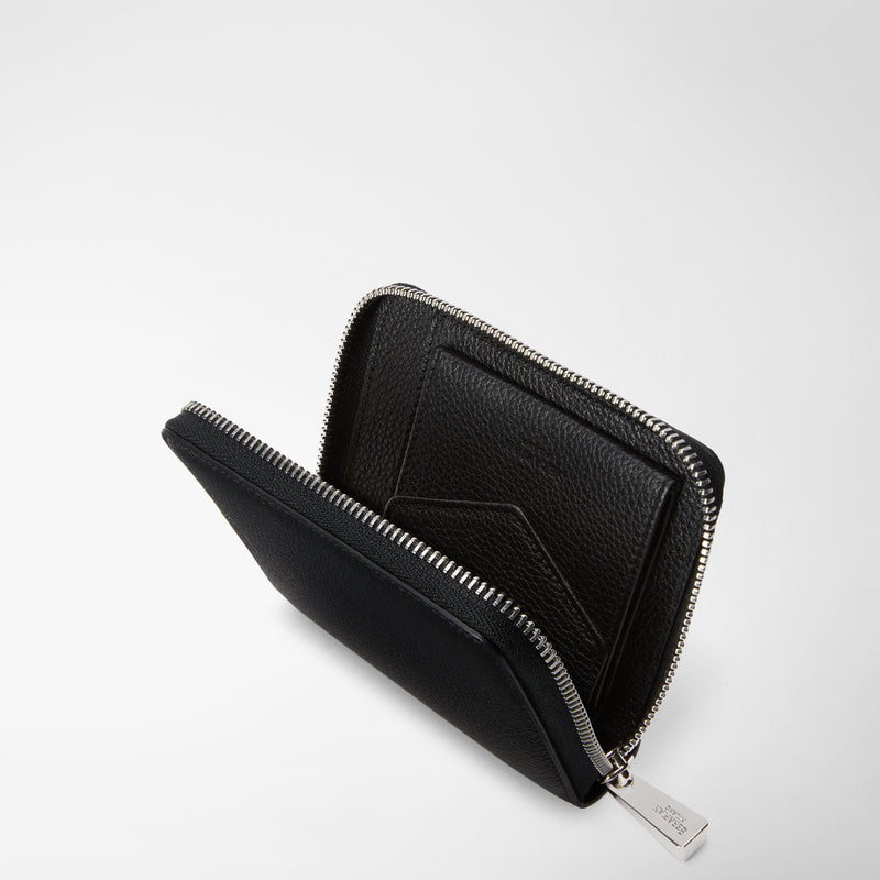 Serapian Portafoglio mini con zip in pelle rugiada nero Black Friday Prezzi