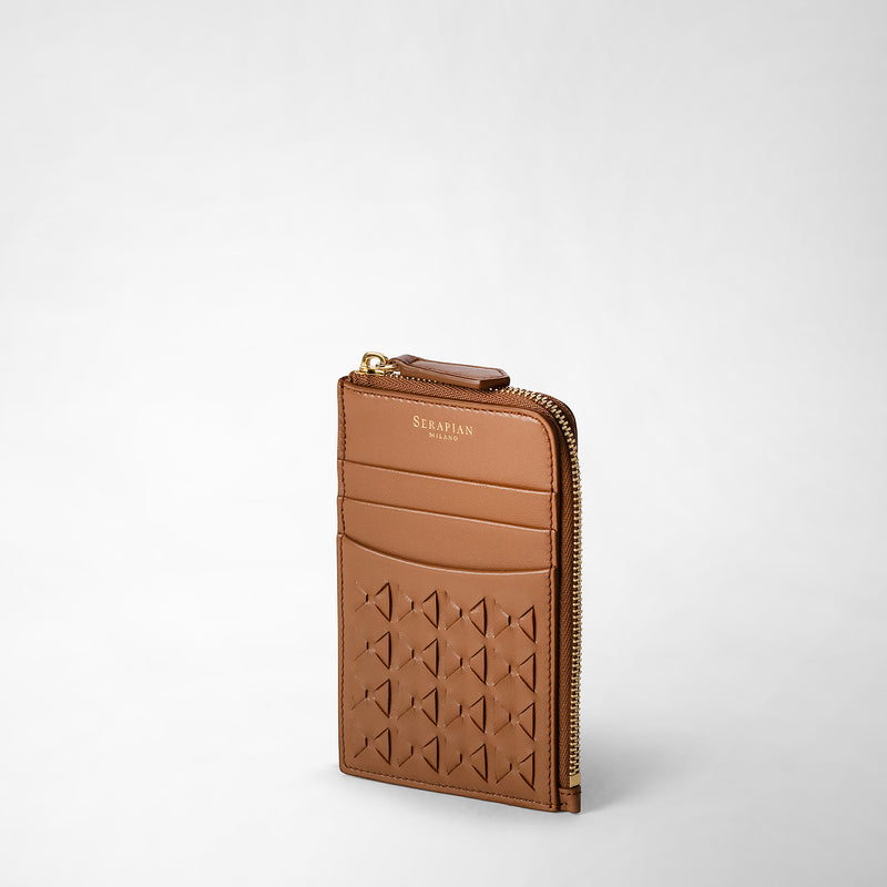 Serapian Zip card case in mosaico tan Italia