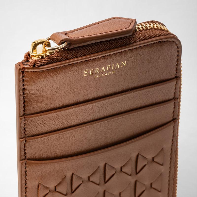 Serapian Zip card case in mosaico tan Italia