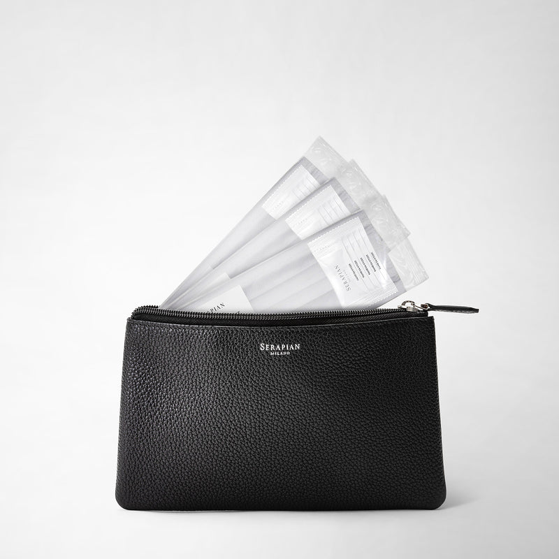 Serapian Pouch with zip in cachemire leather black Spedizione Gratuita