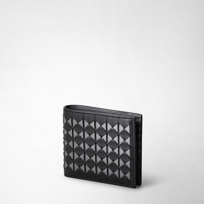 Serapian 8-card billfold in mosaico black and asphalt gray Presa