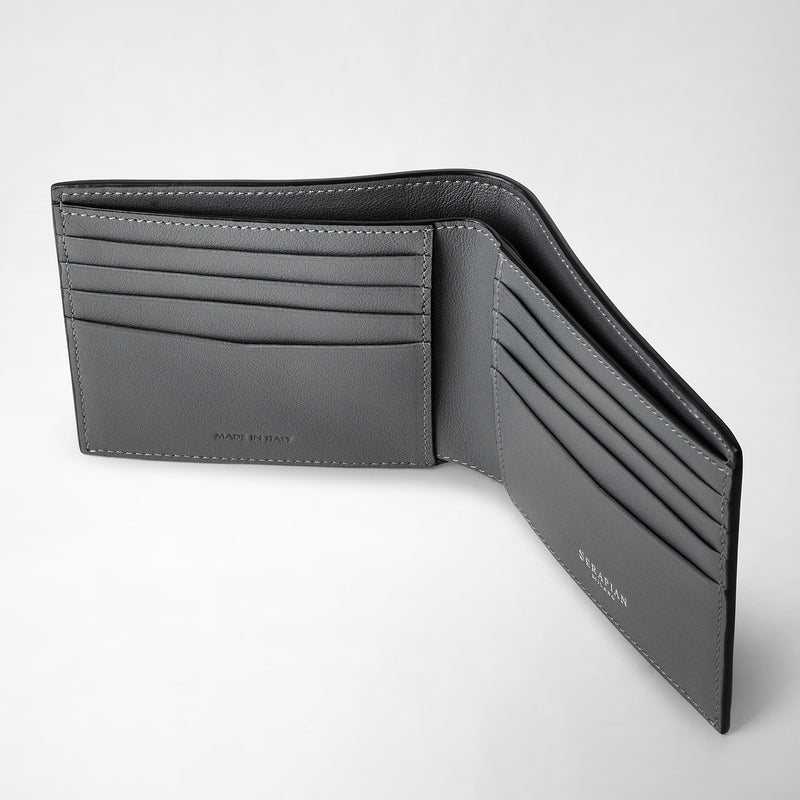 Serapian 8-card billfold in mosaico black and asphalt gray Presa