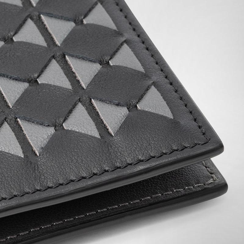 Serapian 8-card billfold in mosaico black and asphalt gray Presa