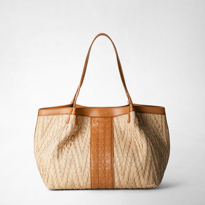 Serapian Tote bag secret piccola in rafia e pelle seta 2025
