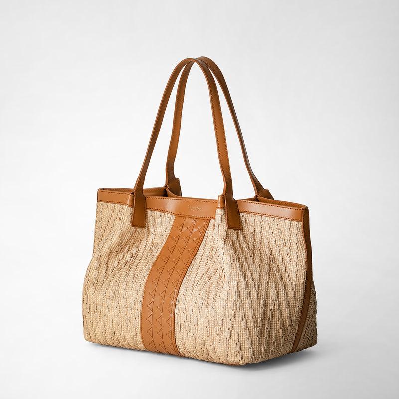Serapian Tote bag secret piccola in rafia e pelle seta 2025
