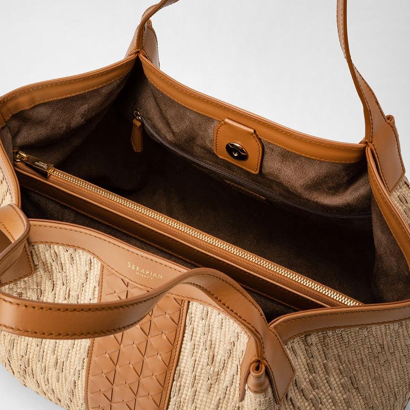 Serapian Tote bag secret piccola in rafia e pelle seta 2025