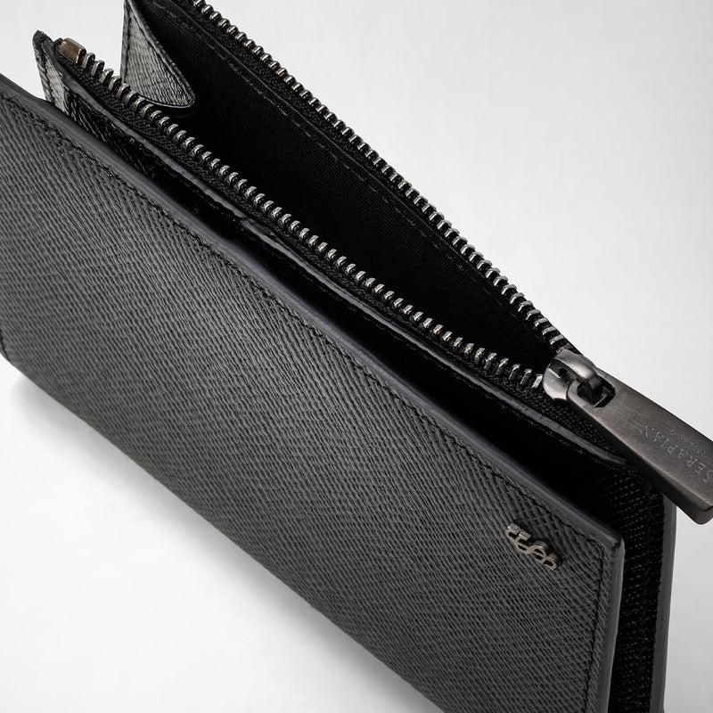 Serapian Vertical billfold zip evoluzione leather black eclipse Sconto