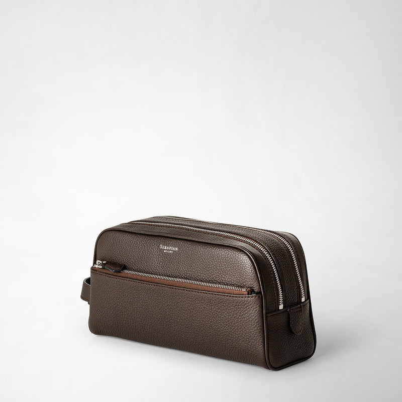 Serapian Trousse bagno doppia zip pelle cachemire espresso Moda