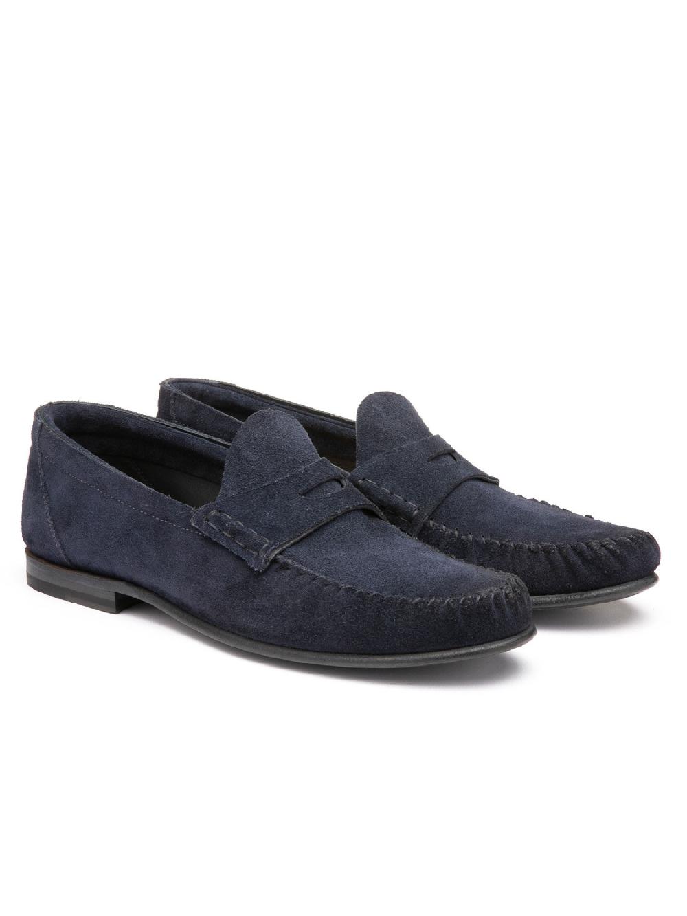 Silvano Sassetti Mocassini Penny in suede navy Prezzo Ridotto
