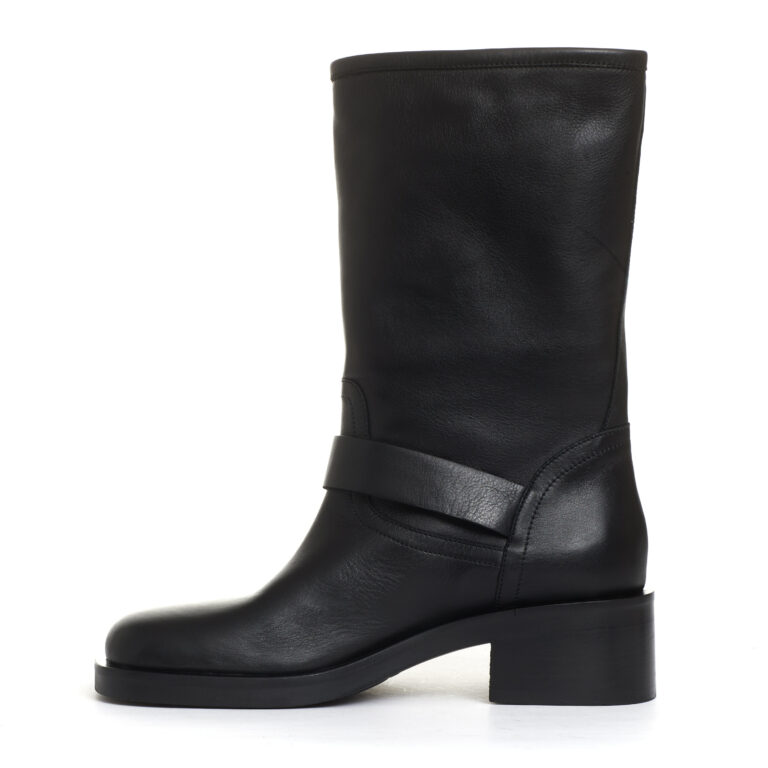 Sorelle Perego biker punta quadrata pelle nera fibbie tacco 50 mm Vendite Flash