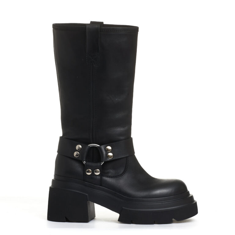 Sorelle Perego stivale biker pelle nera fondo grosso Moda