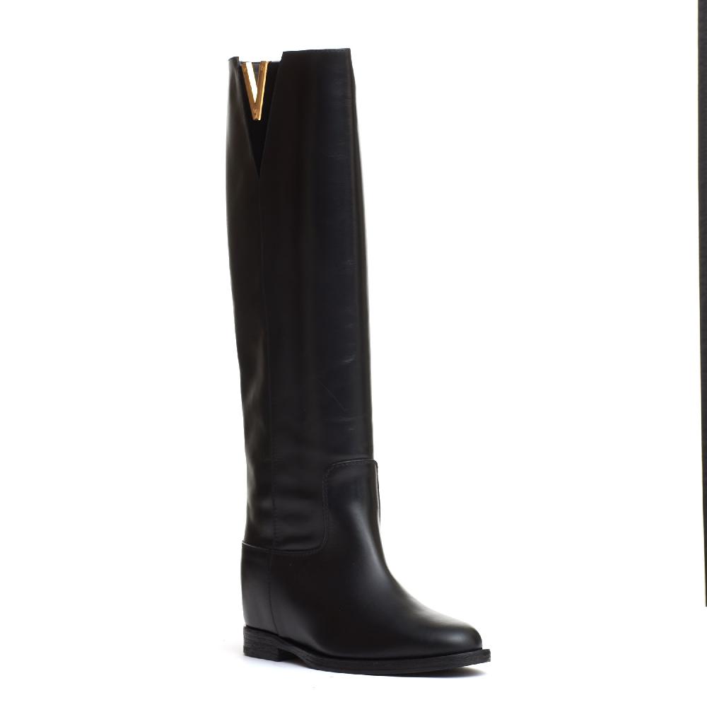 Sorelle Perego stivale pelle nera rialzo V oro e camoscio Vendite Flash