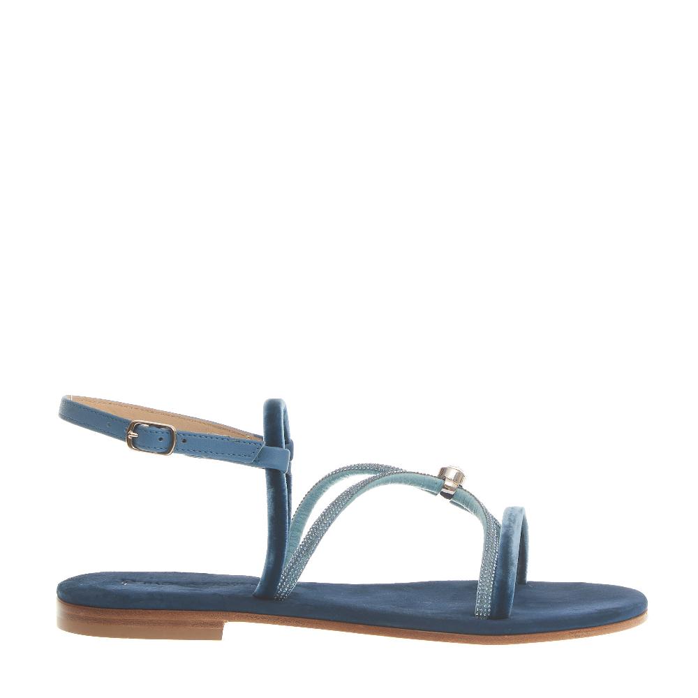 Sorelle Perego sandalo in velluto blu con microcristalli 2025