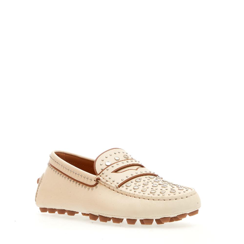 Sorelle Perego mocassino in pelle bianco con borchie Soddisfazione Garantita