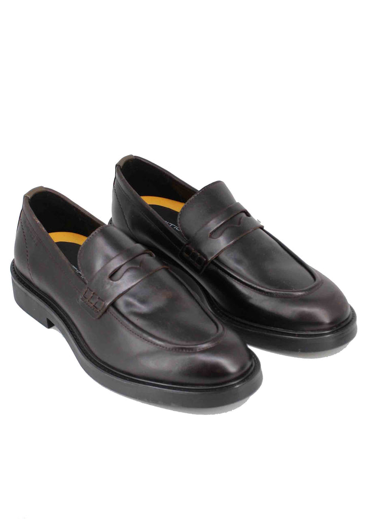 Spatarella Mocassini uomo in pelle marrone con suola in gomma Italy
