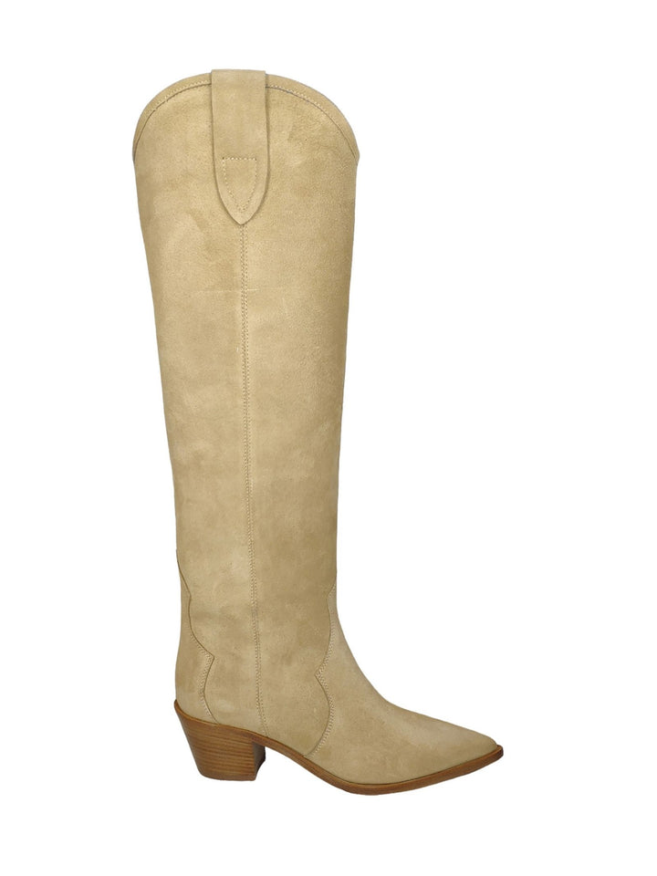 Spatarella Calzature Donna Stivali Texani In Camoscio Beige Tacco In Cuoio Saldi Di Fabbrica