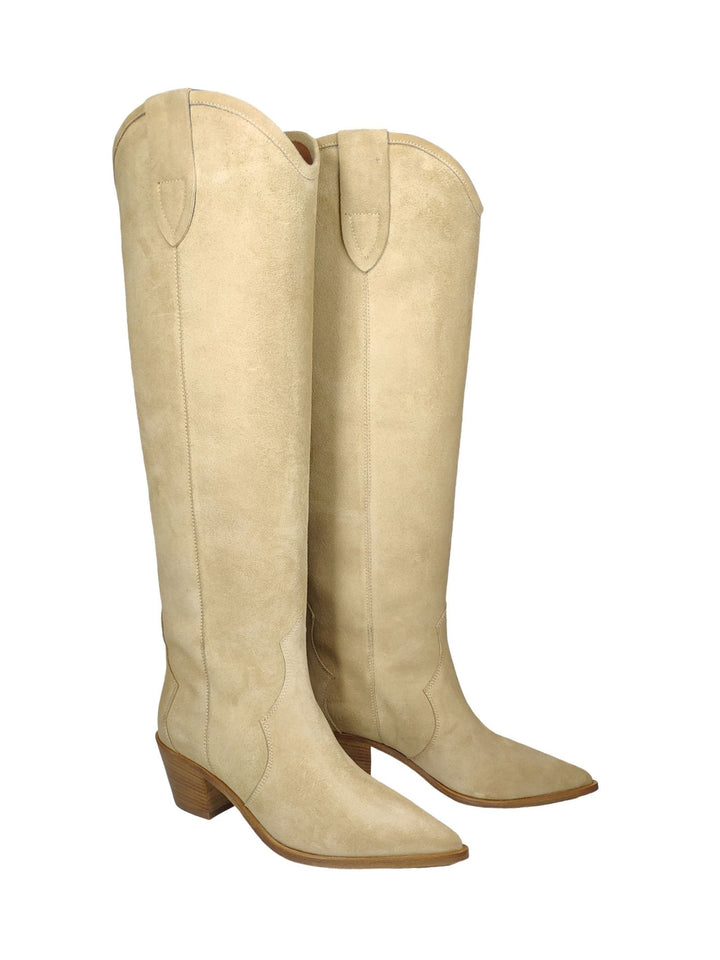 Spatarella Calzature Donna Stivali Texani In Camoscio Beige Tacco In Cuoio Saldi Di Fabbrica