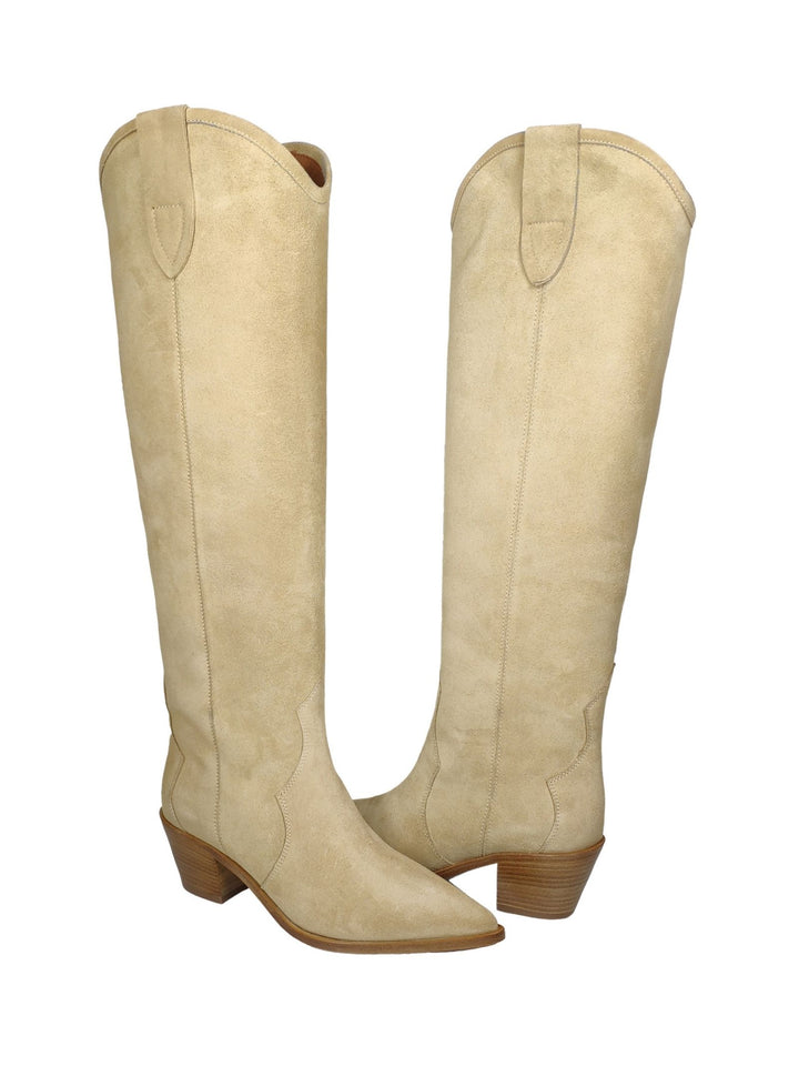 Spatarella Calzature Donna Stivali Texani In Camoscio Beige Tacco In Cuoio Saldi Di Fabbrica