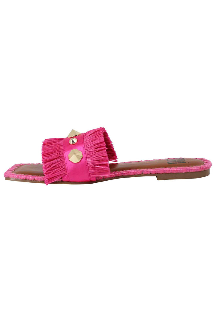 Spatarella Sandali flat Alexis donna tessuto sfrangiato fuxia con borchie 2025