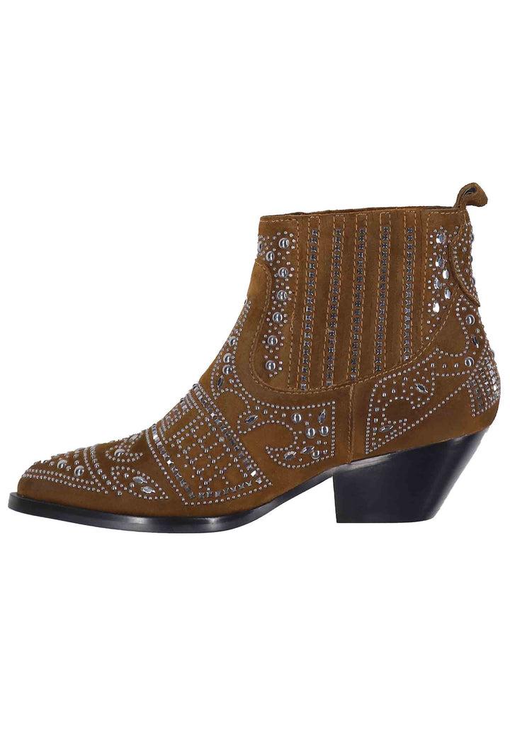 Spatarella Stivaletti texani donna in camoscio cuoio con borchie e tacco basso Soho Promozione