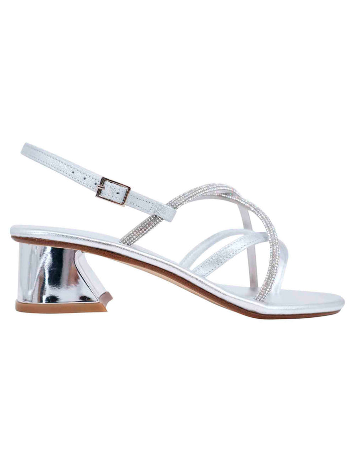 Spatarella Sandali slingback donna in strass argento con tacco gioiello Presa