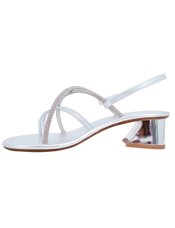 Spatarella Sandali slingback donna in strass argento con tacco gioiello Presa
