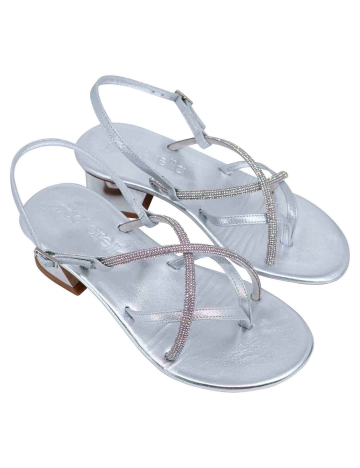 Spatarella Sandali slingback donna in strass argento con tacco gioiello Presa