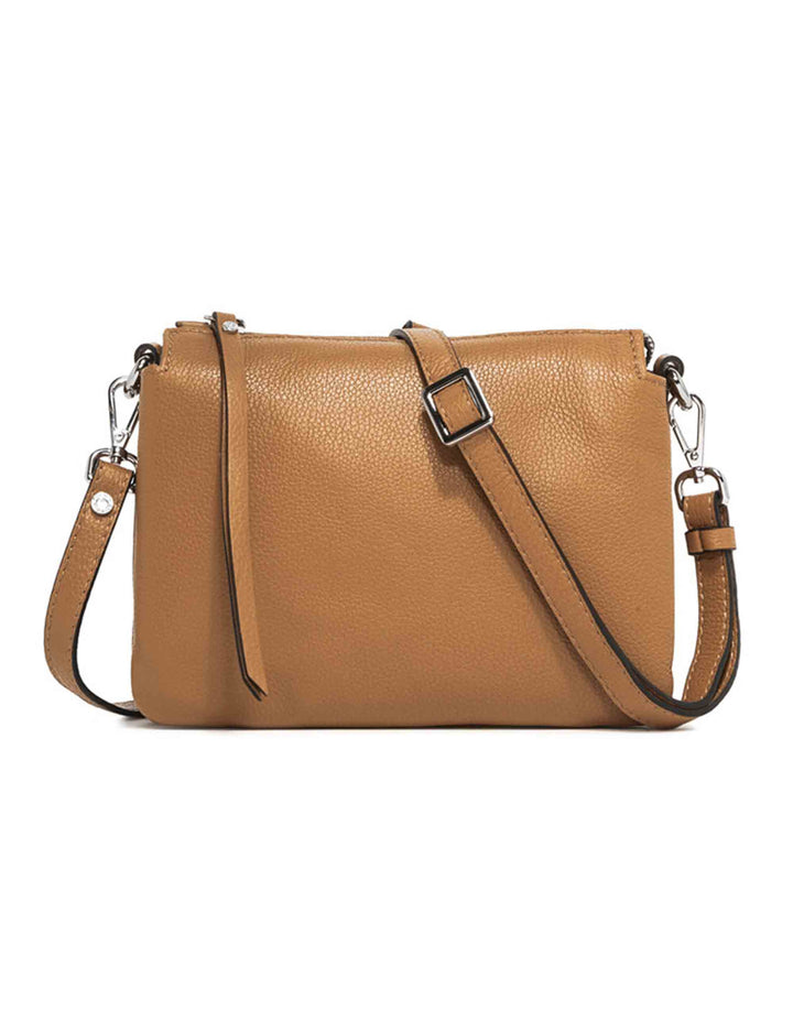 Spatarella Borse donna pochette Three in pelle naturale con tracolla removibile in tono Nuova
