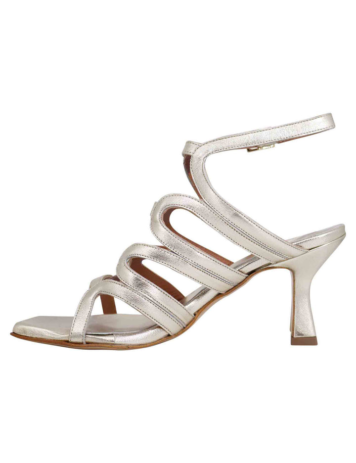 Spatarella Sandali slingback donna in pelle platino con tacco alto e punta quadra Moda