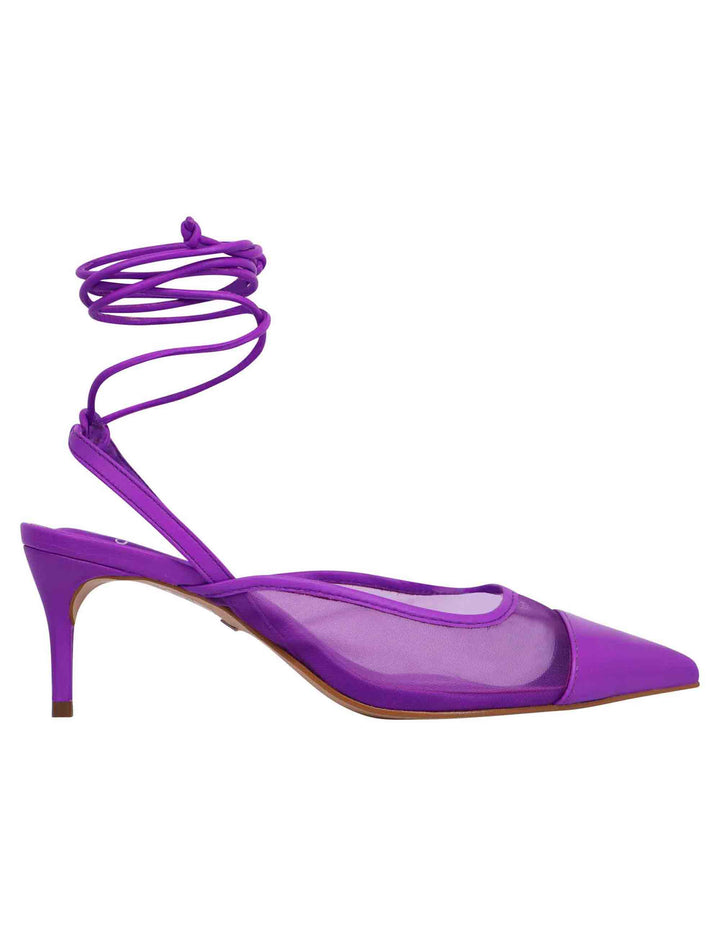 Spatarella Decollete slingback donna in rete e pelle viola con punta a punta e laccetti removibili 2025