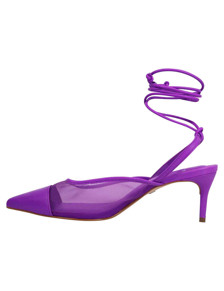 Spatarella Decollete slingback donna in rete e pelle viola con punta a punta e laccetti removibili 2025