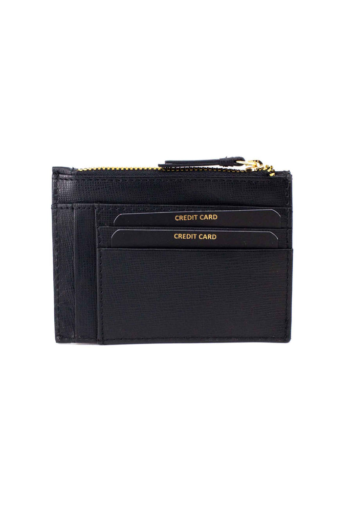 Spatarella Portafoglio uomo con zip in pelle saffiano nera Sottocosto
