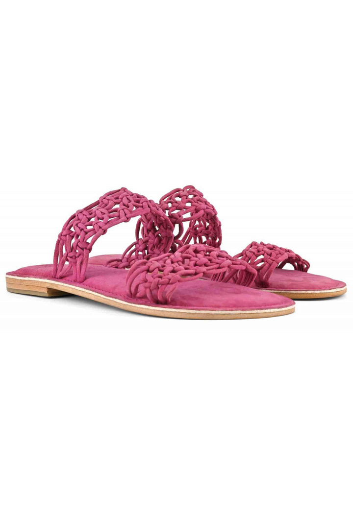 Spatarella Sandali donna in camoscio fuxia a doppia fascia con nodi Novità
