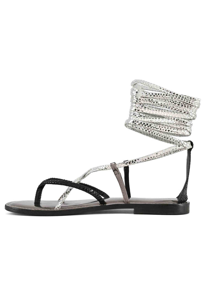 Spatarella Sandali flat donna infradito in pelle nera con lacci alla caviglia Presa