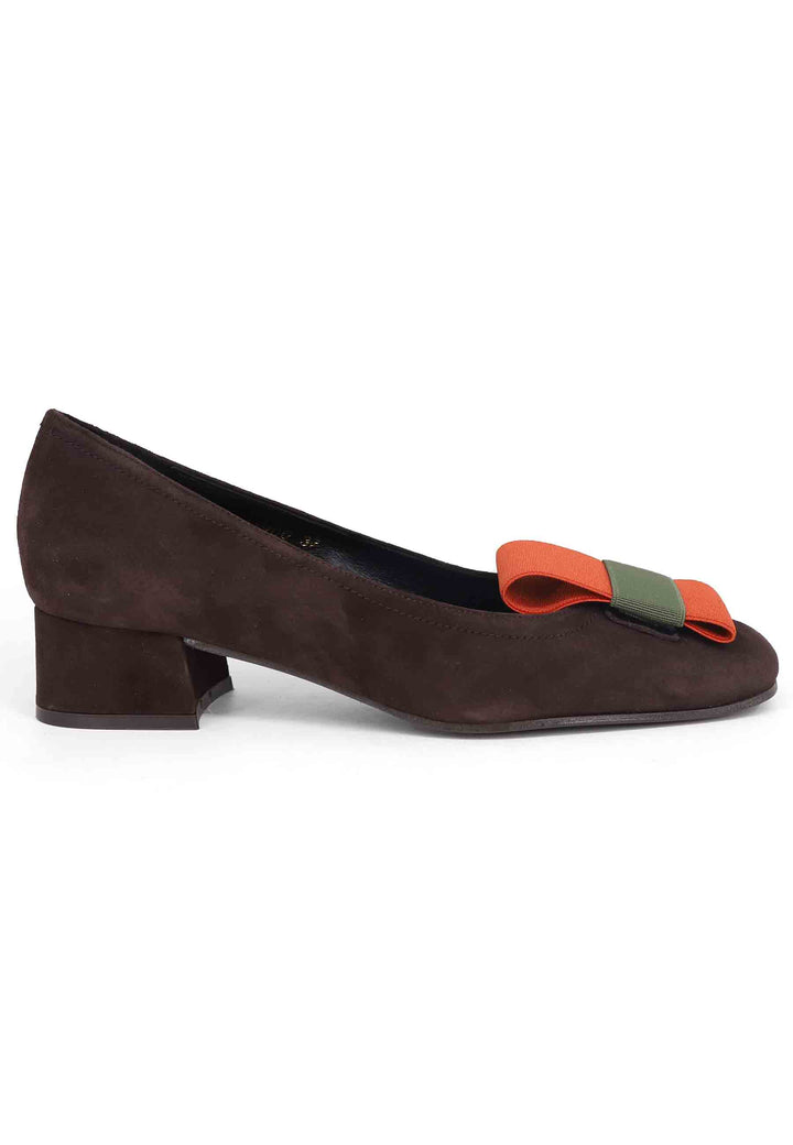 Spatarella Decollete donna in camoscio marrone con tacco basso Sconto